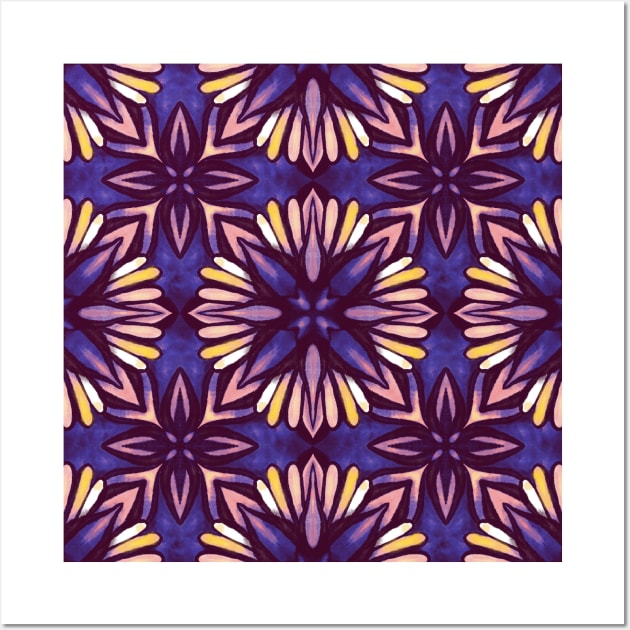 Abstract Floral Pattern Artsy Yellow Indigo Purple Wall Art by Boriana Giormova